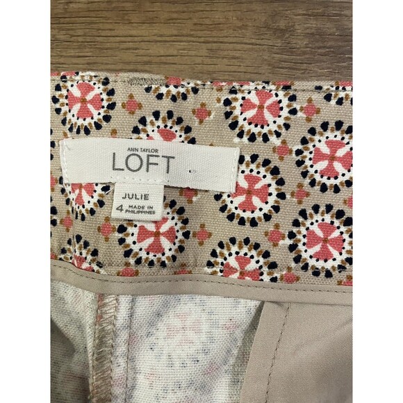 Ann Taylor LOFT Julie Dress Pants Medallion Print Cotton Tan 25” Ankle Size 4 - Picture 5 of 7